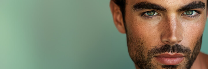 Close-up of a man with stubble in green light