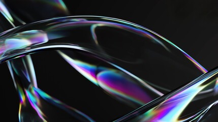 Minimalist holographic smooth shapeless forms, of melted glass on black background
