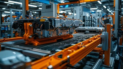 Innovative setup in a factory producing electric vehicle batteries, focusing on energy-efficient production methods