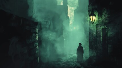 A dark and foggy street in Victorian London