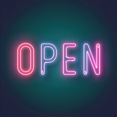 A neon sign that says Open in neon colors. The sign is on a dark background