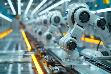 Fototapeta premium A modern manufacturing line with robotic arms