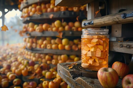 Apple juice in a traditional cider press