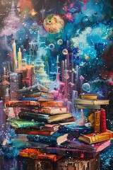 Obraz premium A beautiful painting of a library in space