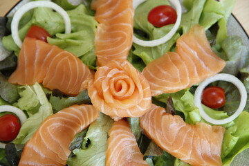 salmon and vegetables Salmon steak: smoked salmon: salmon sushi