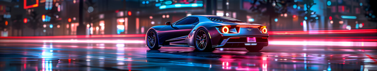 black sports car wallpaper with fantastic neon light effect background. generative ai 