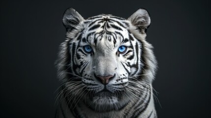 Majestic White Tiger with Mesmerizing Blue Eyes in a Mysterious Dark Background Wildlife Portrait Art Beauty Nature Travel Animal Photography Concept - Powered by Adobe