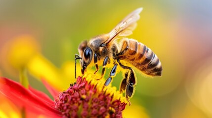 A bee pollinating a flower.