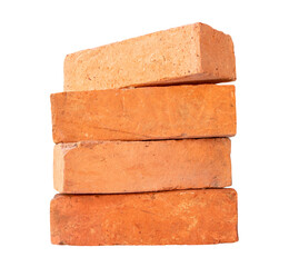 Obraz premium Side view of cracked old red or orange bricks in stack isolated with clipping path in png file format