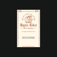 apple cider label, cider label design, Apple Cider template vector, apple engraving, hard cider
