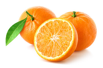 Fresh ripe tangerine, mandarin or clementine on white background
