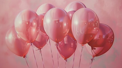 Pink party balloons ,Pink balloons background, Festive decoration for birthday, wedding, Valentine's day ,Pink balloons background. Flat lay, top view, copy space, Colorful balloons background

