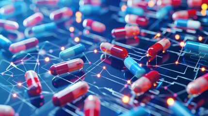 Illustration,  blockchain-driven solutions for tracking and verifying pharmaceuticals