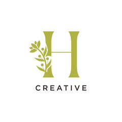 letters H with flowers leaves. Vector illustration for wedding, greeting cards, invitations, beauty icon template design