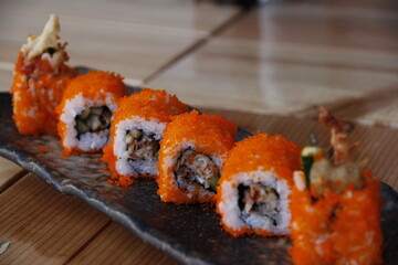 sushi with salmon. Sushi with smoked salmon Salmon steak