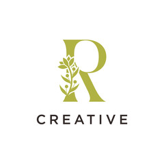 letters R with flowers leaves. Vector illustration for wedding, greeting cards, invitations, beauty icon template design