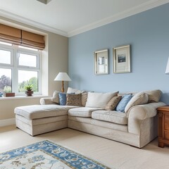 Light Blue Living Room with Modern Sofa and Decor for Calm Home Interior Design