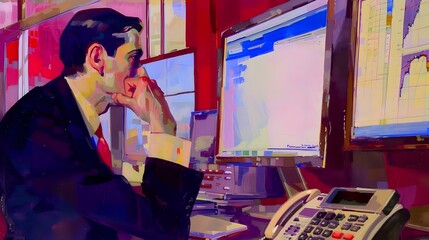 Obraz premium Accounting & Finance professional in the workplace with computers, calculators, and charts