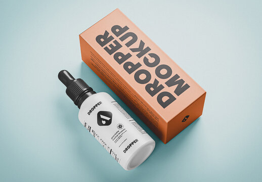 Small Dropper Bottle with Box Mockup