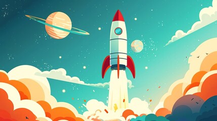 Fototapeta premium A rocket launch representing startup growth
