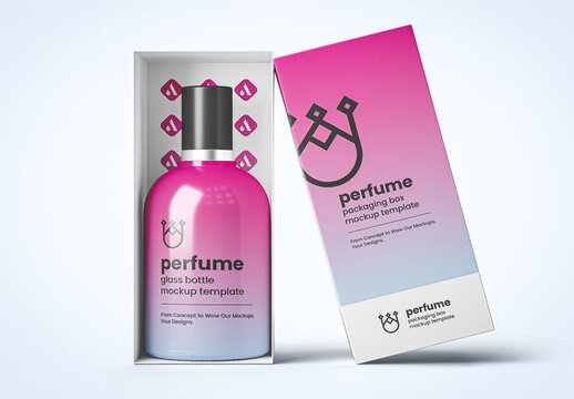 Perfume Bottle in Box Mockup