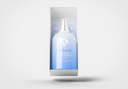 Floating Perfume Bottle in Box Mockup