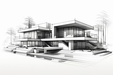 architectural draft flat design side view construction theme animation black and white