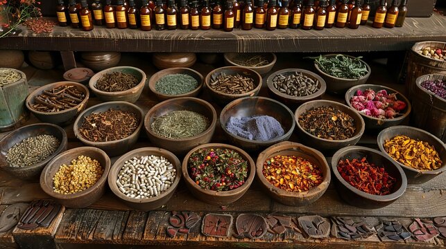 Assortment of traditional herbal medicines