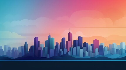 background skyline flat design side view city theme 3D render Analogous Color Scheme