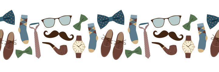 Father's day seamless border. Men's clothing and accessories. Isolated vector illustration for holiday design