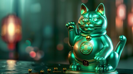 Steampunk Lucky Cat, right front leg raised, gears and cogs, mechanical coins swirling around, dark and mysterious ambiance. 3D. Realistic. Printing. Illustrate. Generate AI.