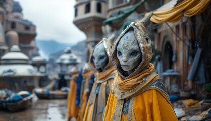 fantasy arcturian alien with pale blue skin with white 