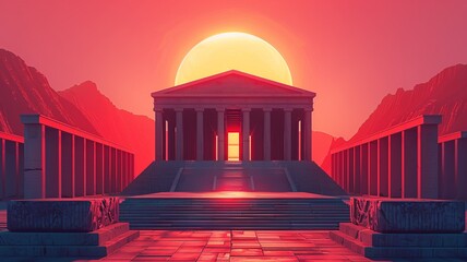 Obraz premium A minimalist illustration of the Temple of Solomon, characterized by simple and clean lines that convey a sense of grandeur and magnificence, with a focus on the architectural details