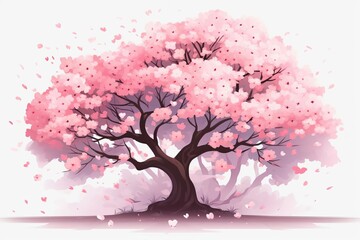 Fototapeta premium cherry blossom tree flat design front view spring bloom theme water color vivid