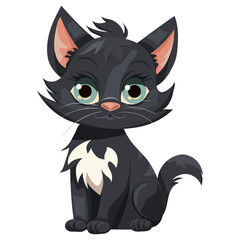 an illustration of a funny gray kitten sitting and smiling on a white background