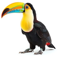 Toucan with its large, colorful bill, isolated on a white backdrop