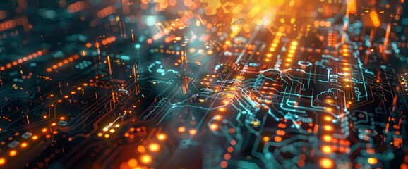 Fototapeta premium Technology Abstract, Blockchain Circuit Nodes, Technology Abstract Background