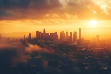 Fototapeta premium Cityscape during sunset emphasizing urban development