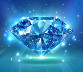 The vector illustration of the shiny blue diamond with light reflections on a blue background is perfect for creating an elegant and luxurious banner design, poster or cover
