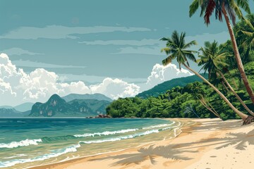 Naklejka premium Illustration of White Sand Beach, Koh Chang, Thailand