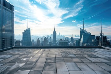 Fototapeta premium Building Roof. Urban Rooftop Balcony with Cityscape and Skyline View