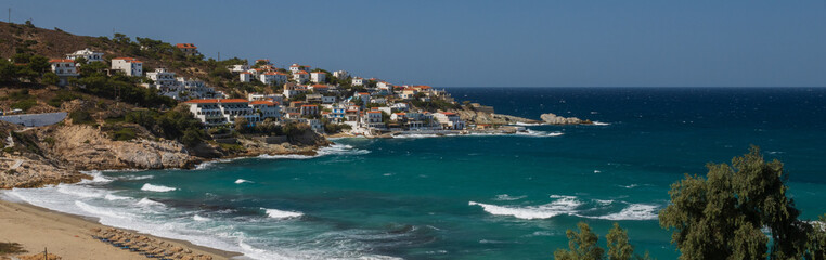 Panoramic view to the popular coastal village of Armenistis on the remote North Aegean Island of...