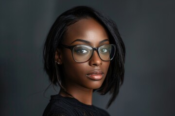 Black Female Portrait. Close-up Headshot of Beautiful African American Woman in Glasses - Powered by Adobe