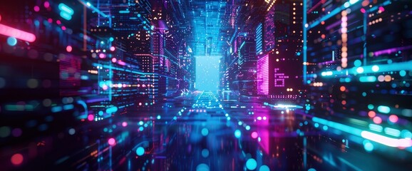 Fototapeta premium Technology Abstract, Blockchain Data Nodes, Technology Abstract Background