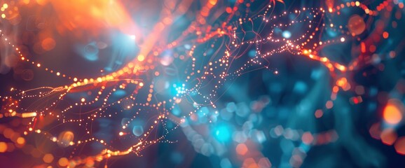 Obraz premium Technology Abstract, Blockchain Fractal Nodes, Technology Abstract Background