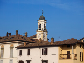 Gaggiano, Milan Italy: exterior of historic houses along the Naviglio Grande