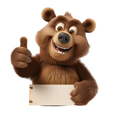 Charming bear cartoon character peeking over an empty sign with a happy face
