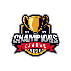 Champion sports league logo emblem badge graphic with trophy vector