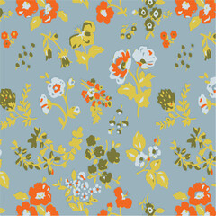 Big flowers pattern, upscale floral pattern. graphical textures floral, trendy colors pattern , flowers background with leaves. vector illustration.