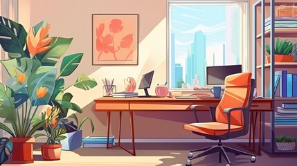 Fototapeta premium entrepreneur workspace flat design side view startup theme water color vivid